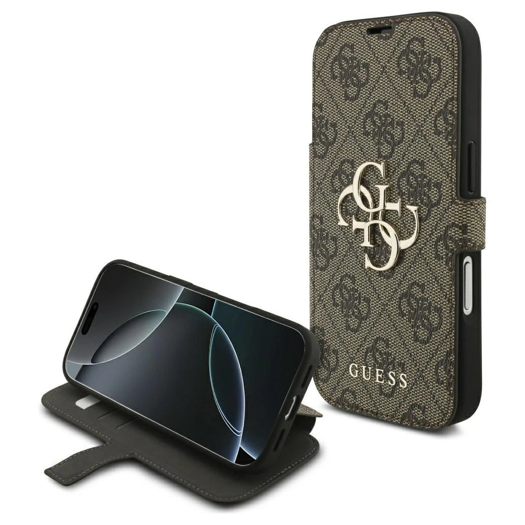 Guess Book 4G Metal Logo tok iPhone 17 Pro készülékhez barna - iPhone 17 Pro tok a Domshop kínálatából