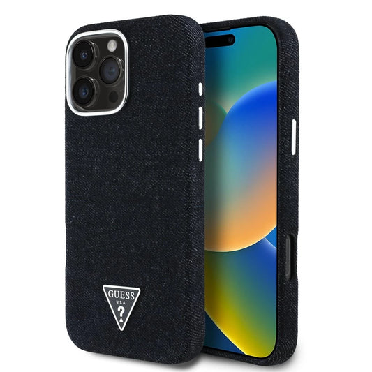 Guess Denim Triangle Logo MagSafe tok iPhone 16 Pro készülékhez fekete - iPhone 16 Pro tok a Domshop kínálatából
