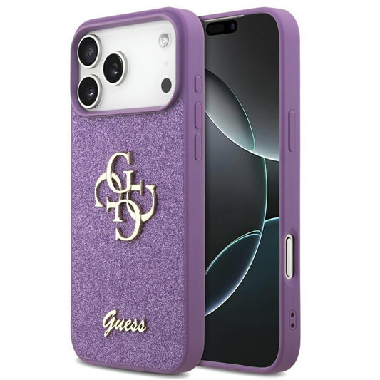 Guess Fixed Glitter Big 4G Apple iPhone 17 Pro hátlap tok, csillámos, lila - iPhone 17 Pro tok a Domshop kínálatából
