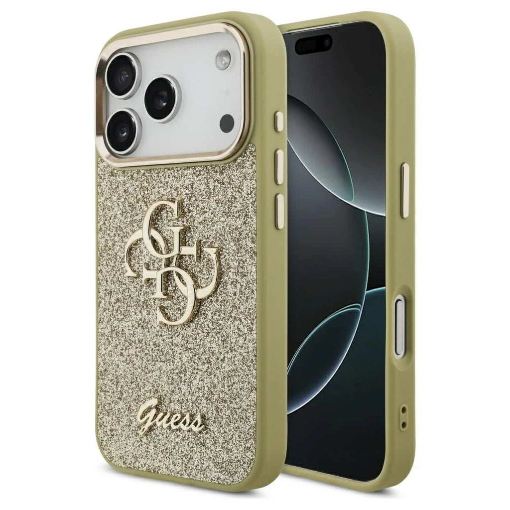 Guess Fixed Glitter Big 4G Metal Frame tok iPhone 17 Pro készülékhez arany - iPhone 17 Pro tok a Domshop kínálatából