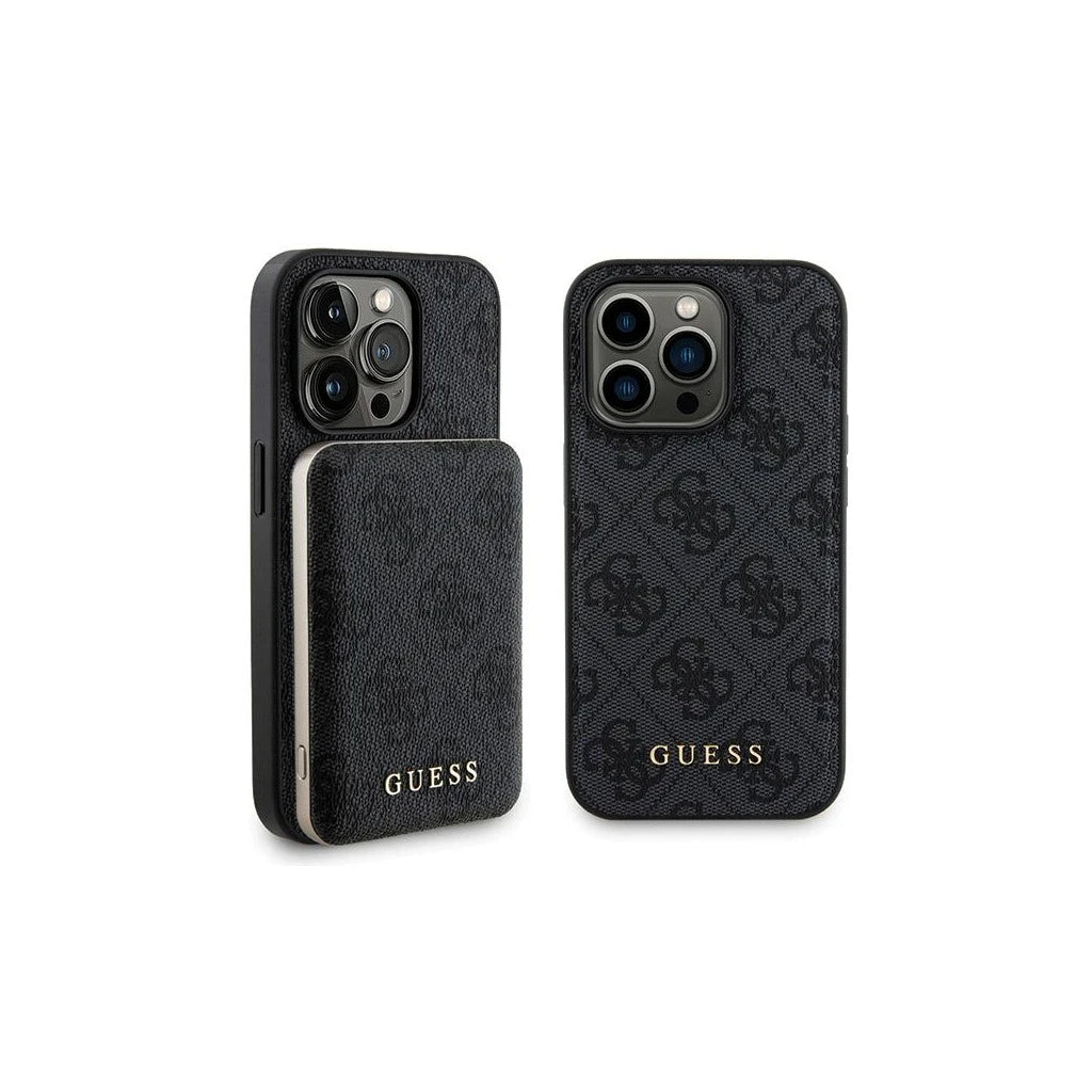 Guess GUBPM5P13L4GEMGK Set iPhone 13 Pro 6.1 készülékhez merev tok + powerbank 5000mAh MagSafe 4G Met fekete - Power Bank a Domshop kínálatából