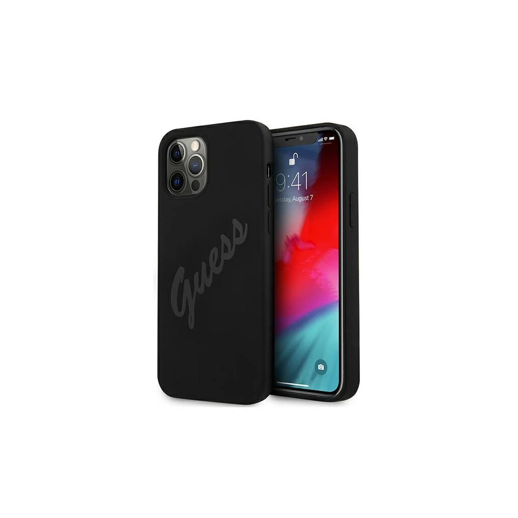 Guess GUHCP12LLSVSBK iPhone 12 Pro Max 6,7 készülékhez kemény tok Script Vintage fekete - iPhone 12 Pro Max tok a Domshop kínálatából