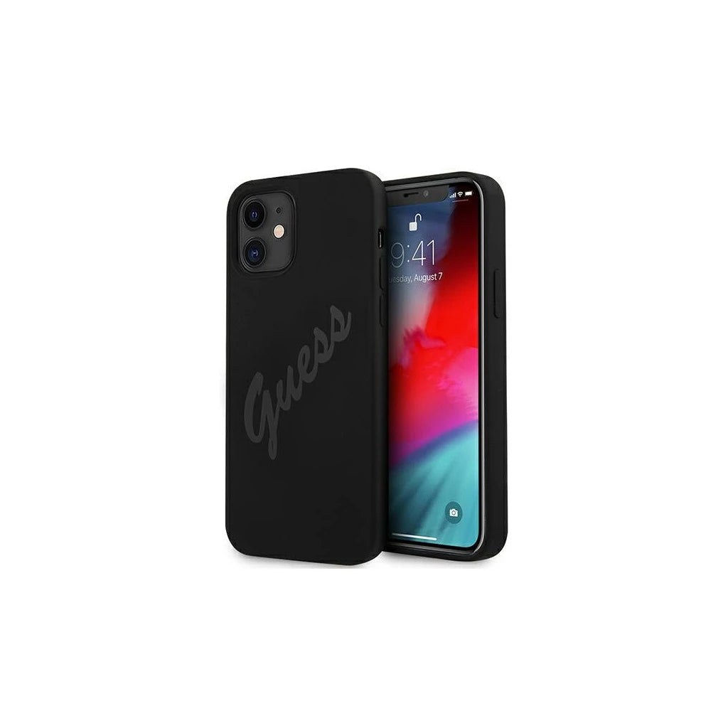 Guess GUHCP12SLSVSBK iPhone 12 mini 5,4" készülékhez Script Vintage kemény tok fekete - iPhone 12 Mini tok a Domshop kínálatából