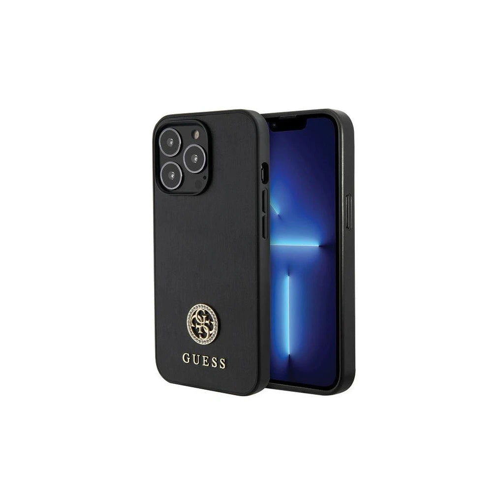 Guess GUHCP13XPS4DGPK iPhone 13 Pro Max 6.7" készülékhez merev tok Strass Metal Logo fekete - iPhone 13 Pro Max tok a Domshop kínálatából