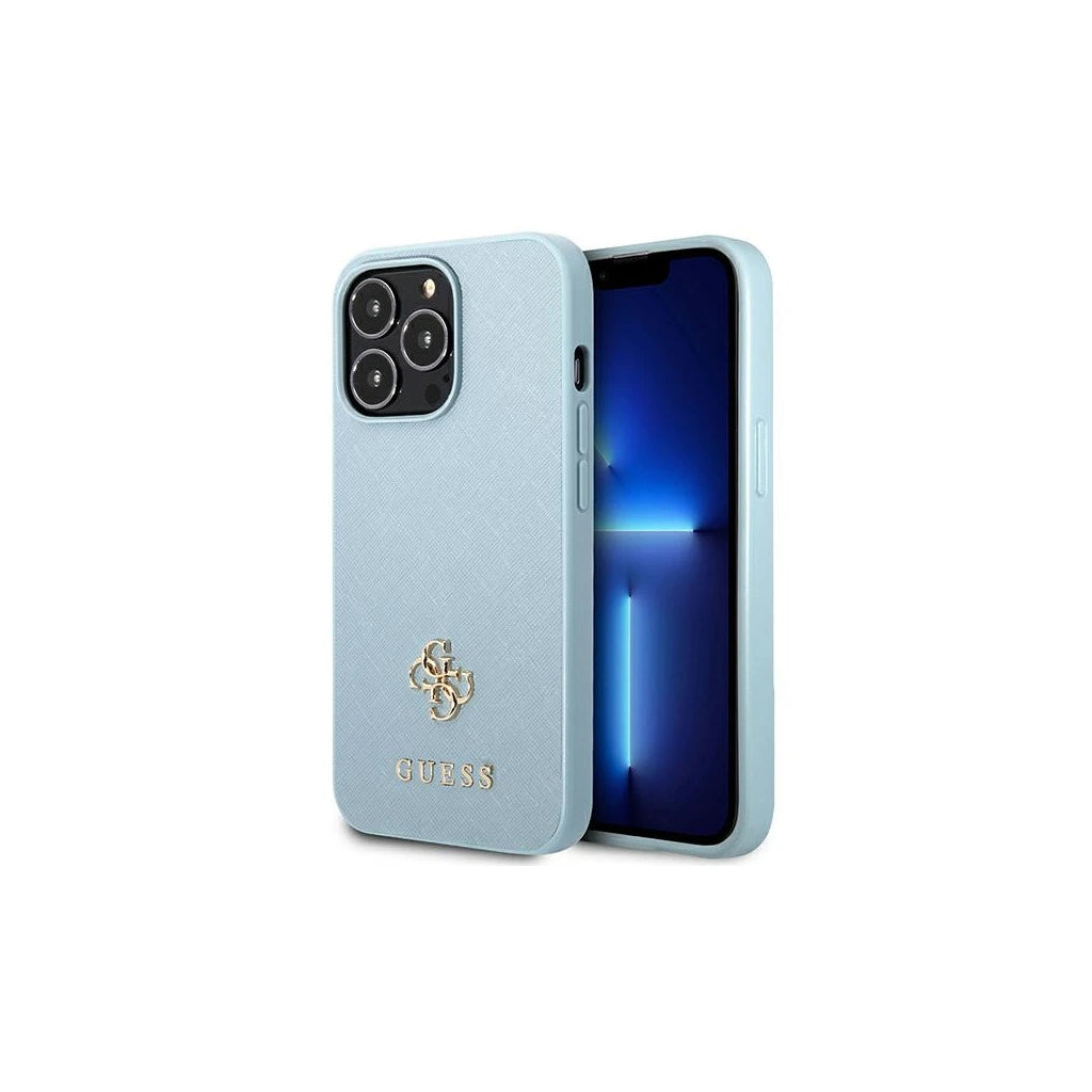 Guess GUHCP13XPS4MB iPhone 13 Pro Max 6,7 készülékhez kemény tok Saffiano 4G Small Metal Logo kék - iPhone 13 Pro Max tok a Domshop kínálatából