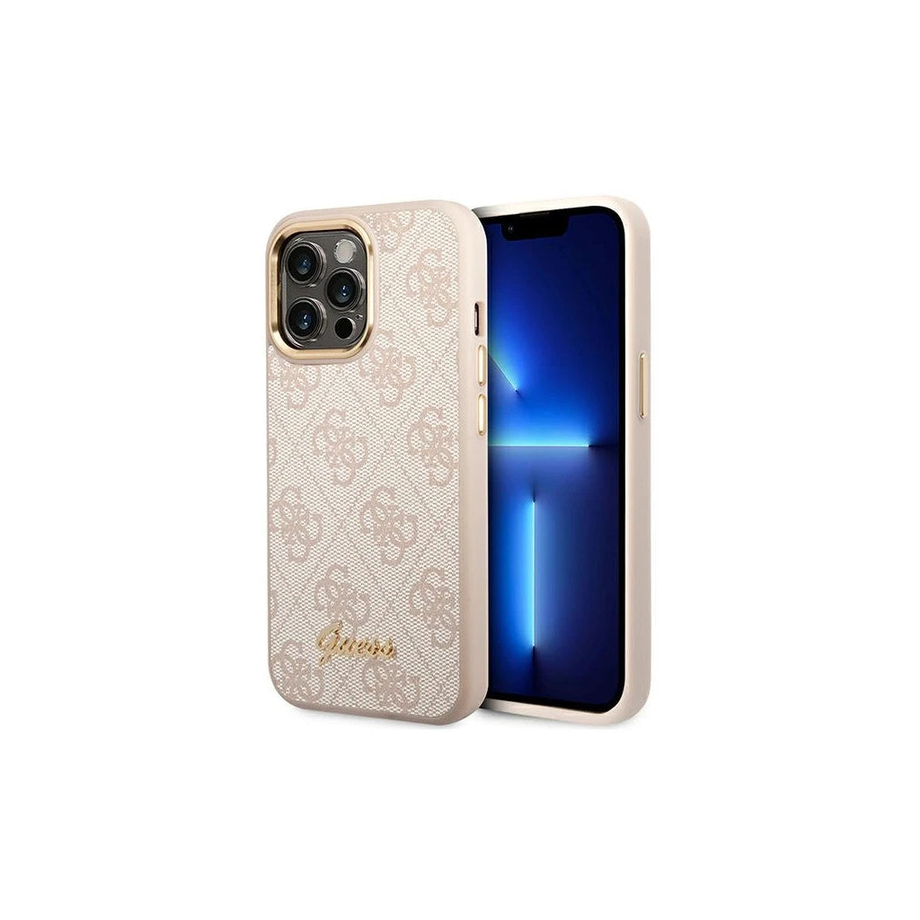 Guess GUHCP14LHG4SHP iPhone 14 Pro 6,1 készülékhez 4G Vintage Gold Logo kemény tok rózsaszín - iPhone 14 Pro tok a Domshop kínálatából