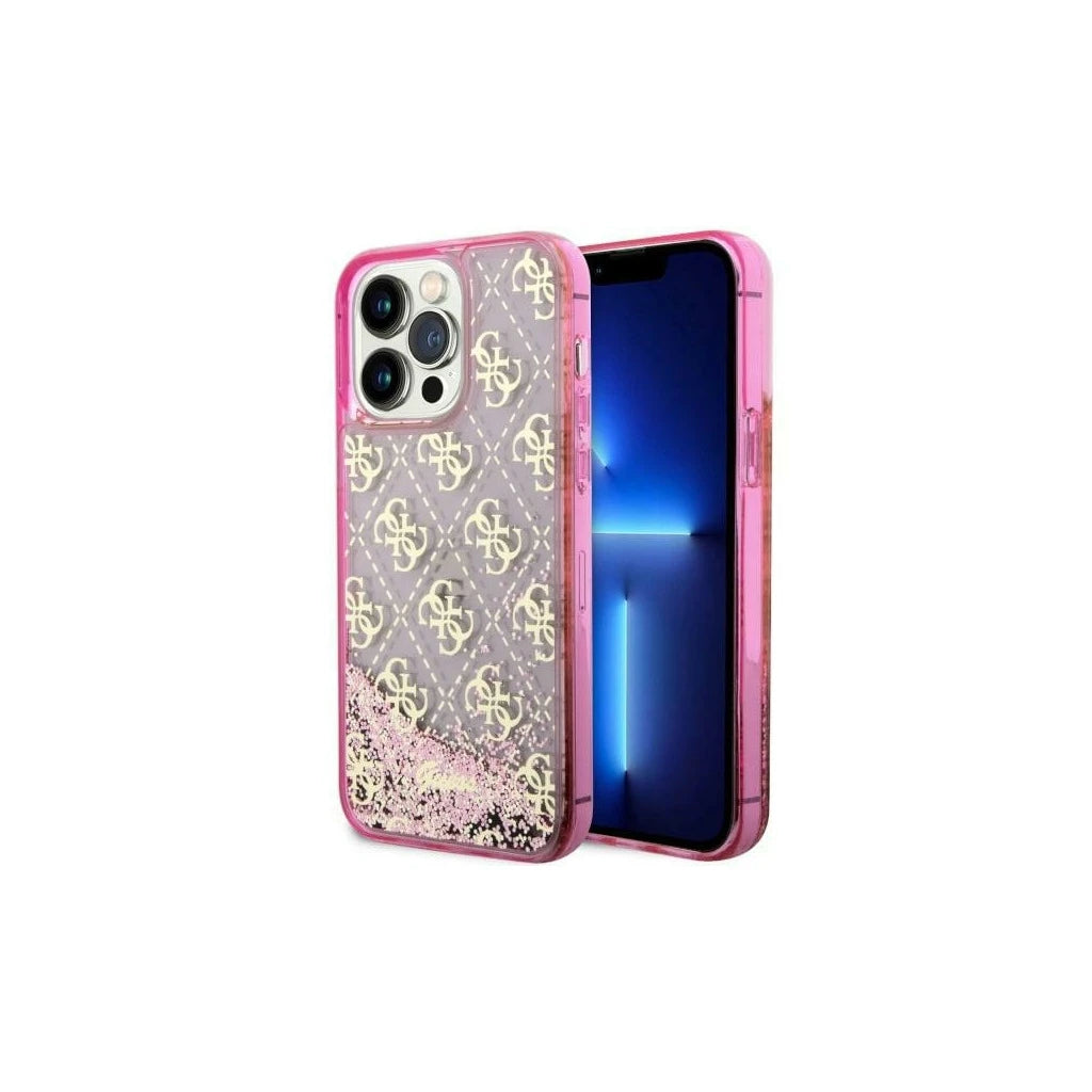 Guess GUHCP14LLC4PSGP iPhone 14 Pro 6.1 készülékhez kemény tok Liquid Glitter 4G Transculent rózsaszín - iPhone 14 Pro tok a Domshop kínálatából