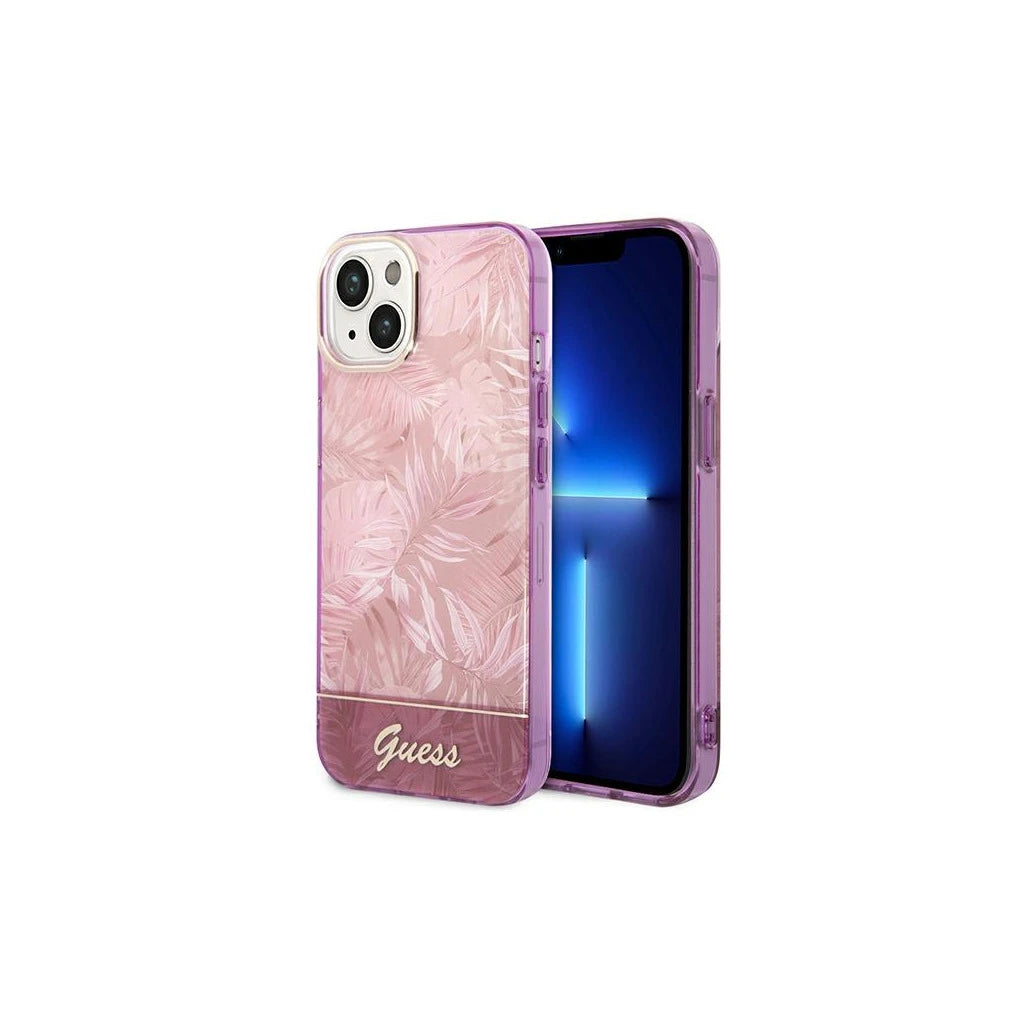 Guess GUHCP14MHGJGHP iPhone 14 Plus / 15 Plus készülékhez 6.7" kemény tok Jungle Collection rózsaszín - iPhone 14 Plus/15Plus tok a Domshop kínálatából