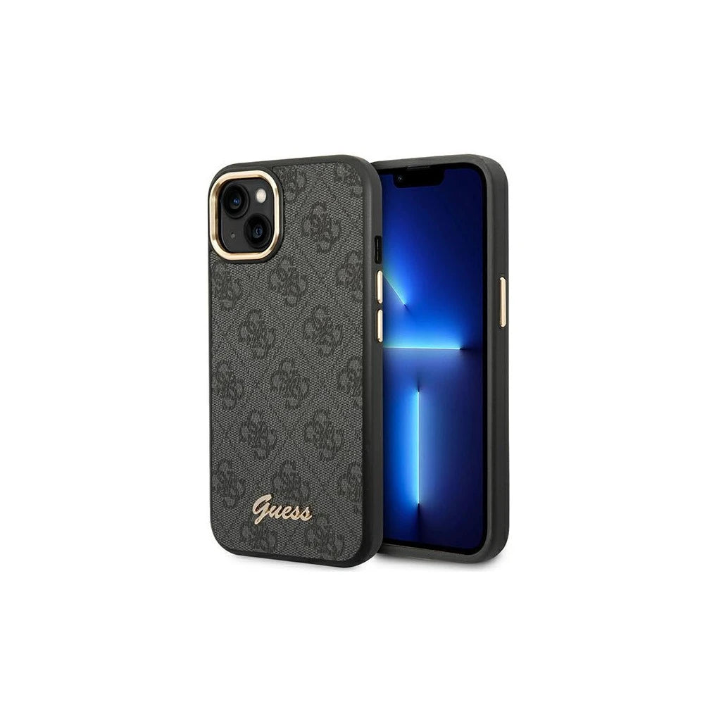 Guess GUHCP14SHG4SHK iPhone 14/15/13 6.1" készülékhez kemény tok 4G Vintage Gold Logo fekete - iPhone 13/14/15 tok a Domshop kínálatából