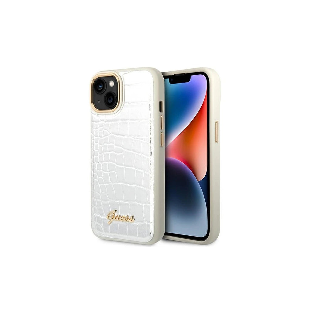 Guess GUHCP14SHGCRHS iPhone 14 / 15 / 13 6.1" készülékhez kemény tok Croco Collection ezüst - iPhone 13/14/15 tok a Domshop kínálatából