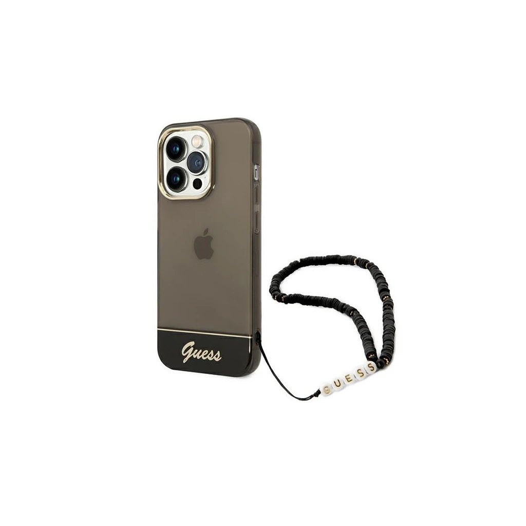 Guess GUHCP14XHGCOHK iPhone 14 Pro Max készülékhez 6,7" kemény tok Translucent Pearl Strap fekete - iPhone 14 Pro Max tok a Domshop kínálatából