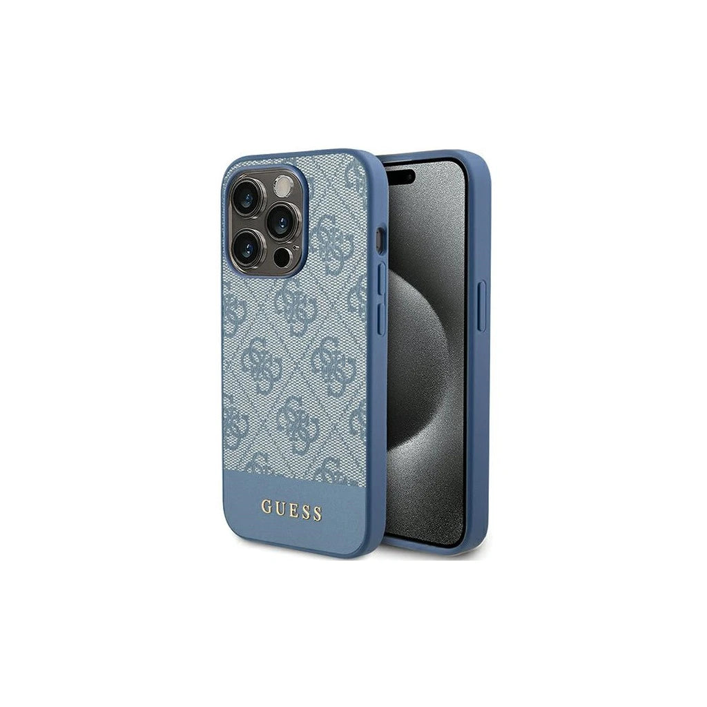 Guess GUHCP15LG4GLBL iPhone 15 Pro 6.1 készülékhez kemény tok 4G Stripe Collection kék - iPhone 15 Pro tok a Domshop kínálatából