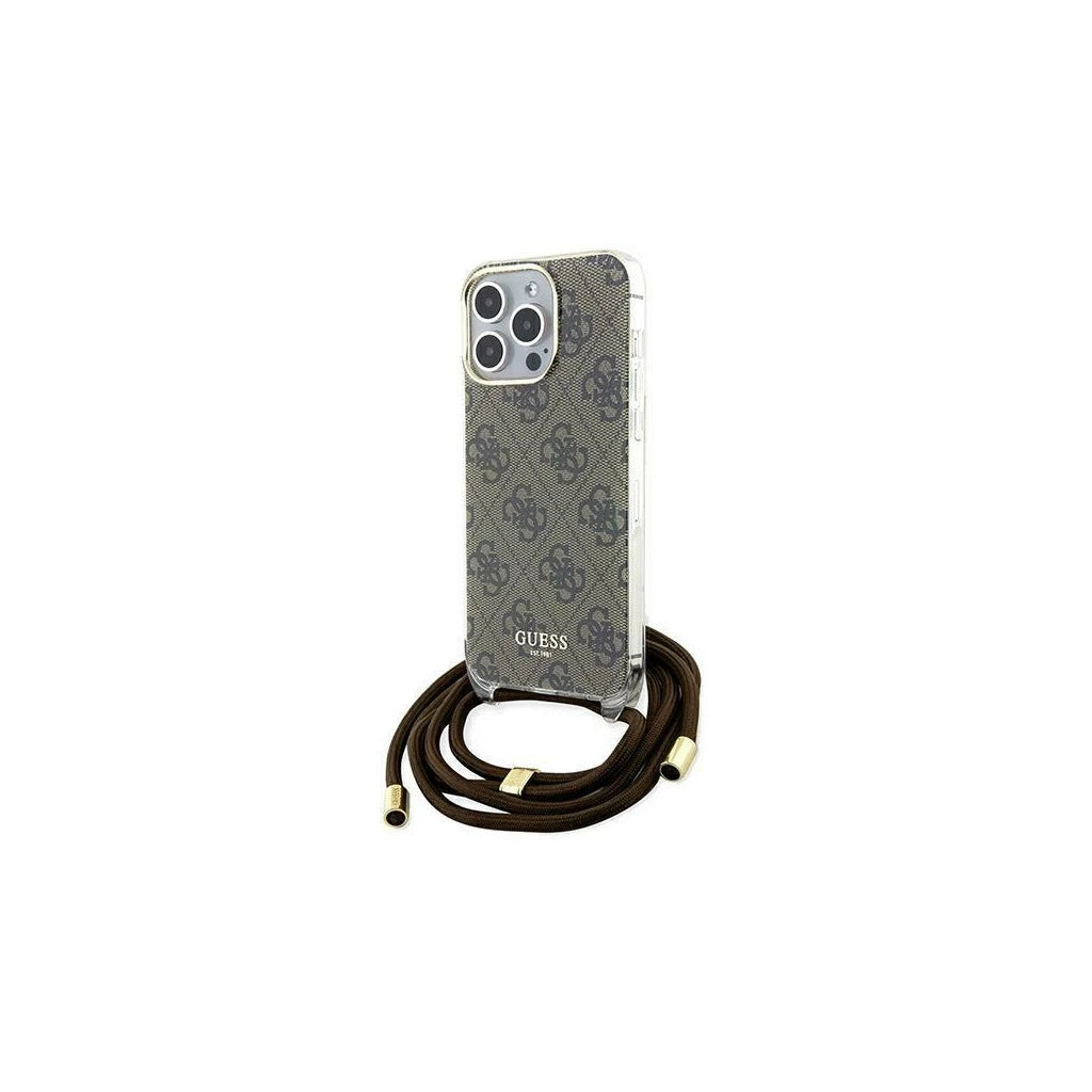 Guess GUHCP15LHC4SEW iPhone 15 Pro 6.1" készülékhez kemény tok Crossbody Cord 4G Print barna - iPhone 15 Pro tok a Domshop kínálatából
