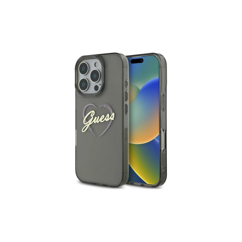 Guess GUHCP16LHCHGSPK iPhone 16 Pro 6.3" készülékhez kemény tok IML Heart fekete - iPhone 16 Pro tok a Domshop kínálatából