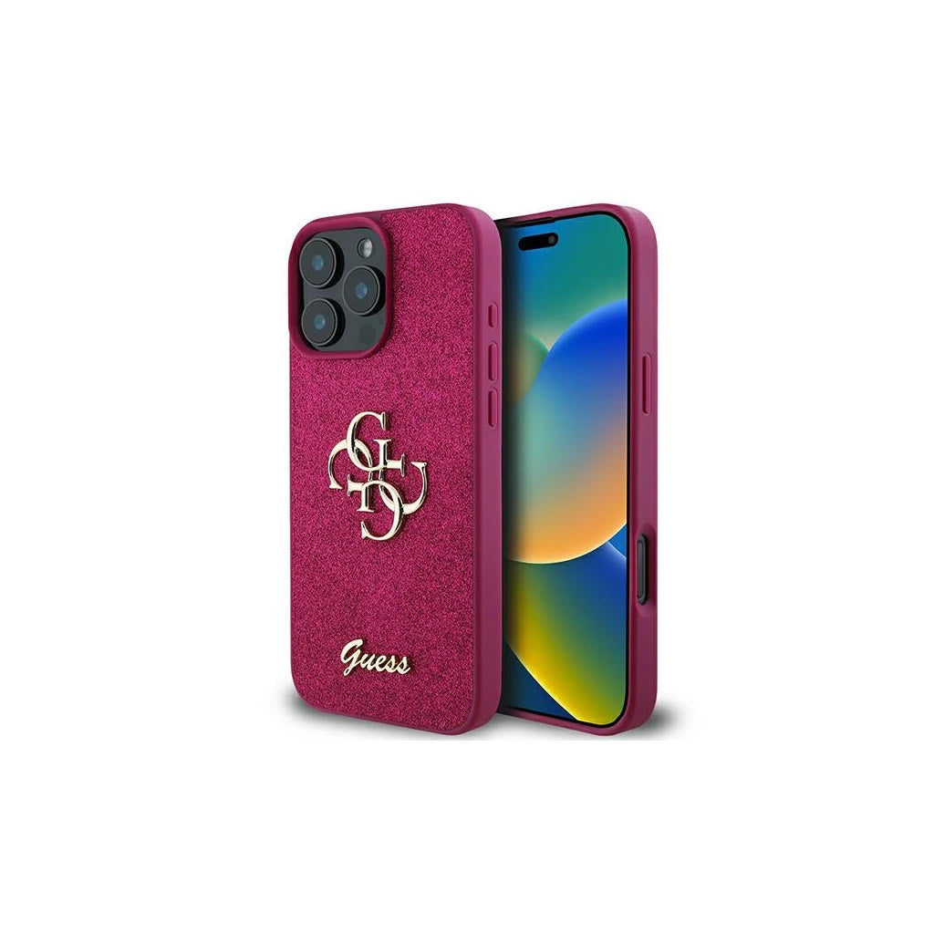 Guess GUHCP16LHG4SGU iPhone 16 Pro 6.3" készülékhez kemény tok Glitter Script Big 4G lila - iPhone 16 Pro tok a Domshop kínálatából