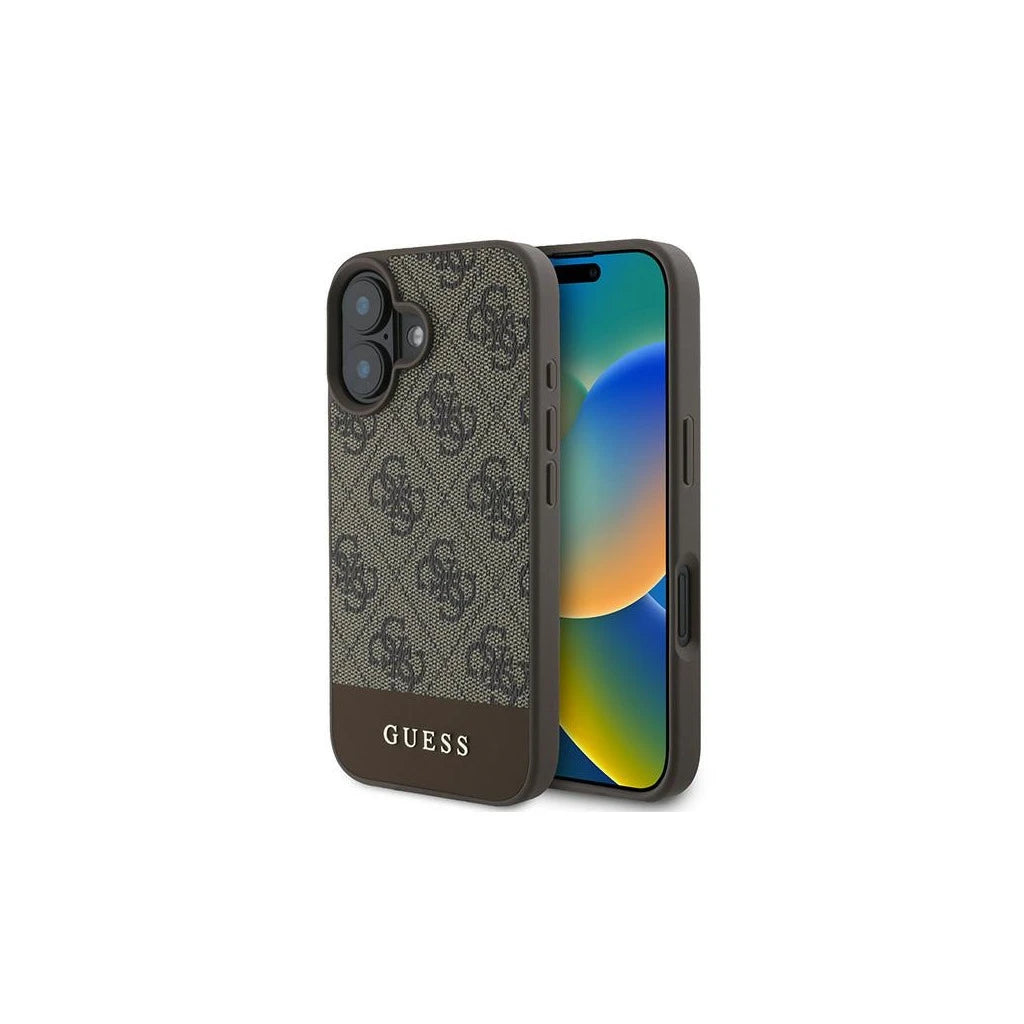 Guess GUHCP16MG4GLBR iPhone 16 Plus 6.7" készülékhez keménytok 4G Bottom Stripe barna - iPhone 16 Plus tok a Domshop kínálatából