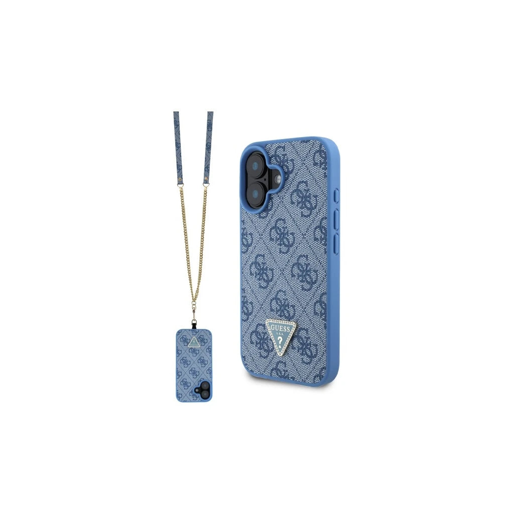 Guess GUHCP16SP4TDSCPB iPhone 16 6.1" készülékhez kemény tok Leather Metal Logo Strass Crossbody kék - iPhone 16 tok a Domshop kínálatából