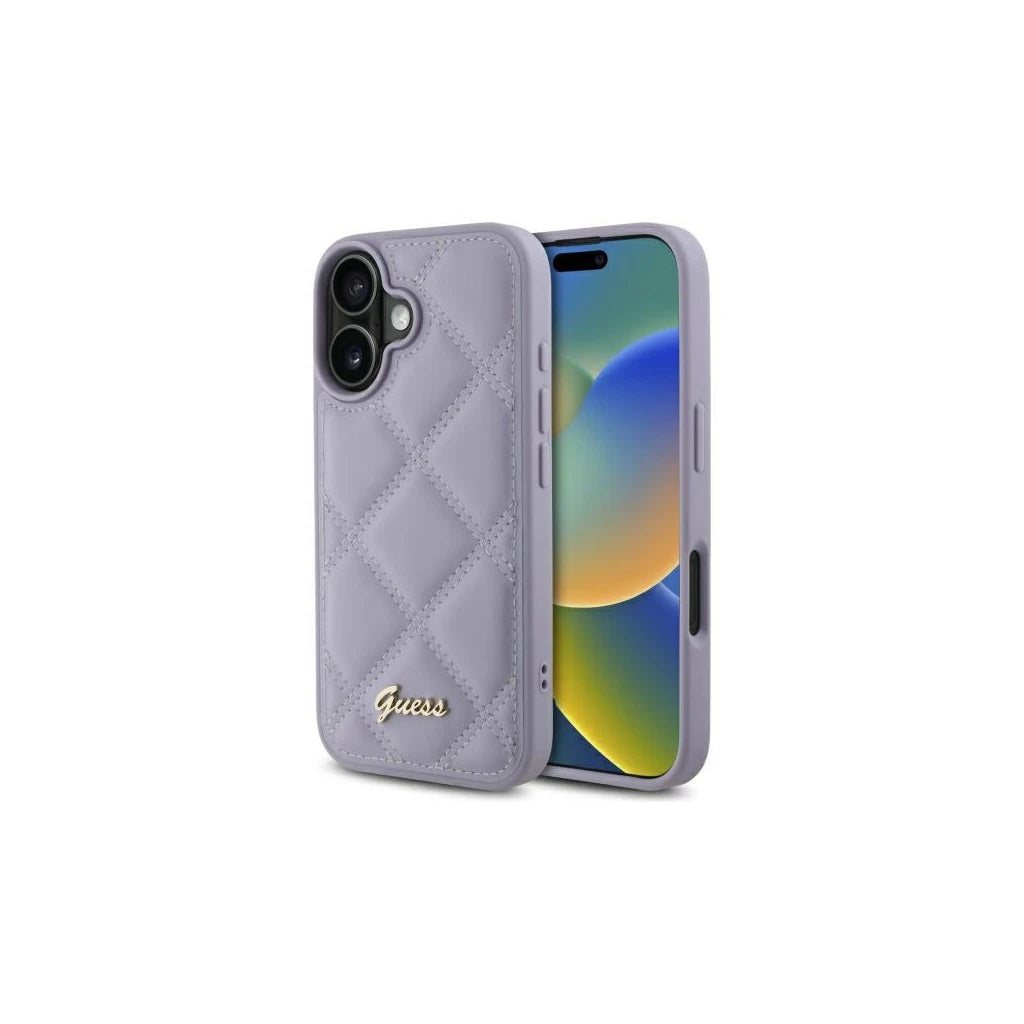 Guess GUHCP16SPSQSQSU iPhone 16 6.1" készülékhez kemény tok Quiled Metal Logo világos lila - iPhone 16 tok a Domshop kínálatából