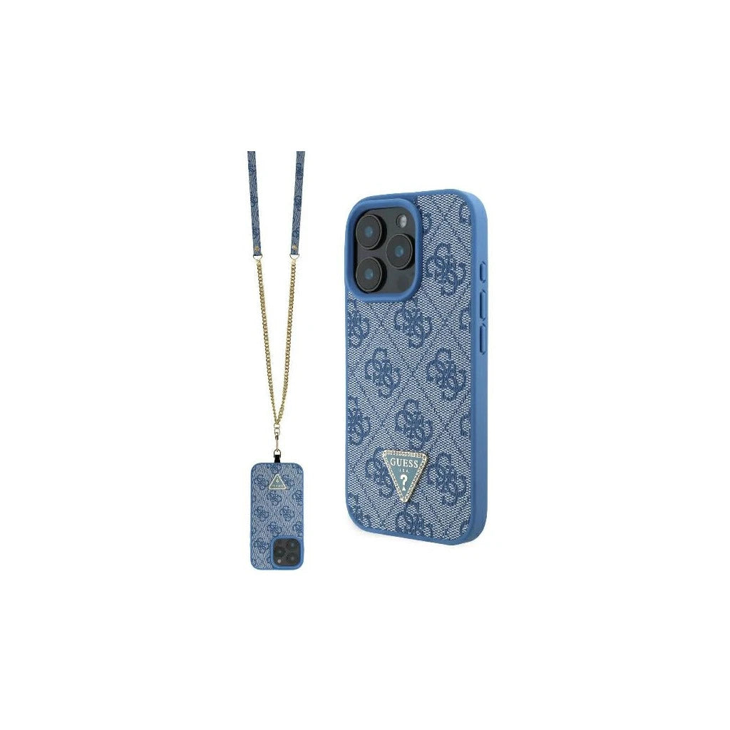 Guess GUHCP16XP4TDSCPB iPhone 16 Pro Max készülékhez 6.9" kemény tok Leather Metal Logo Strass Cross kék - iPhone 16 Pro Max tok a Domshop kínálatából
