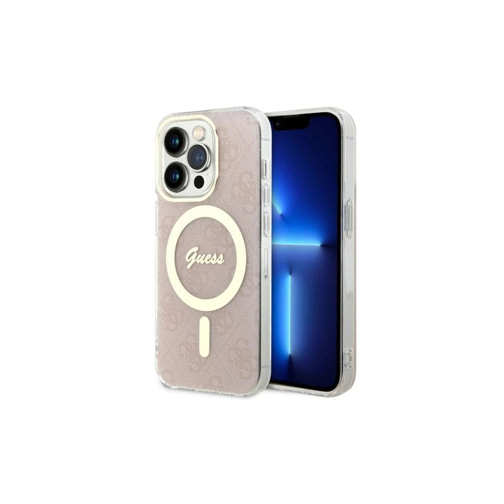 Guess GUHMP14LH4STP iPhone 14 Pro 6.1 készülékhez kemény tok 4G MagSafe rózsaszín - iPhone 14 Pro tok a Domshop kínálatából
