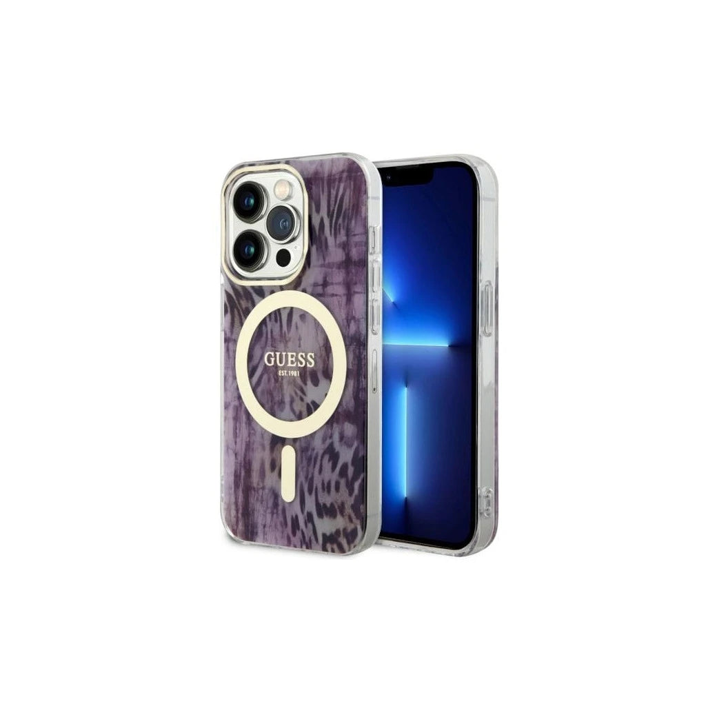 Guess GUHMP14LHLEOPWP iPhone 14 Pro készülékhez 6.1" kemény tok Leopard MagSafe rózsaszín - iPhone 14 Pro tok a Domshop kínálatából