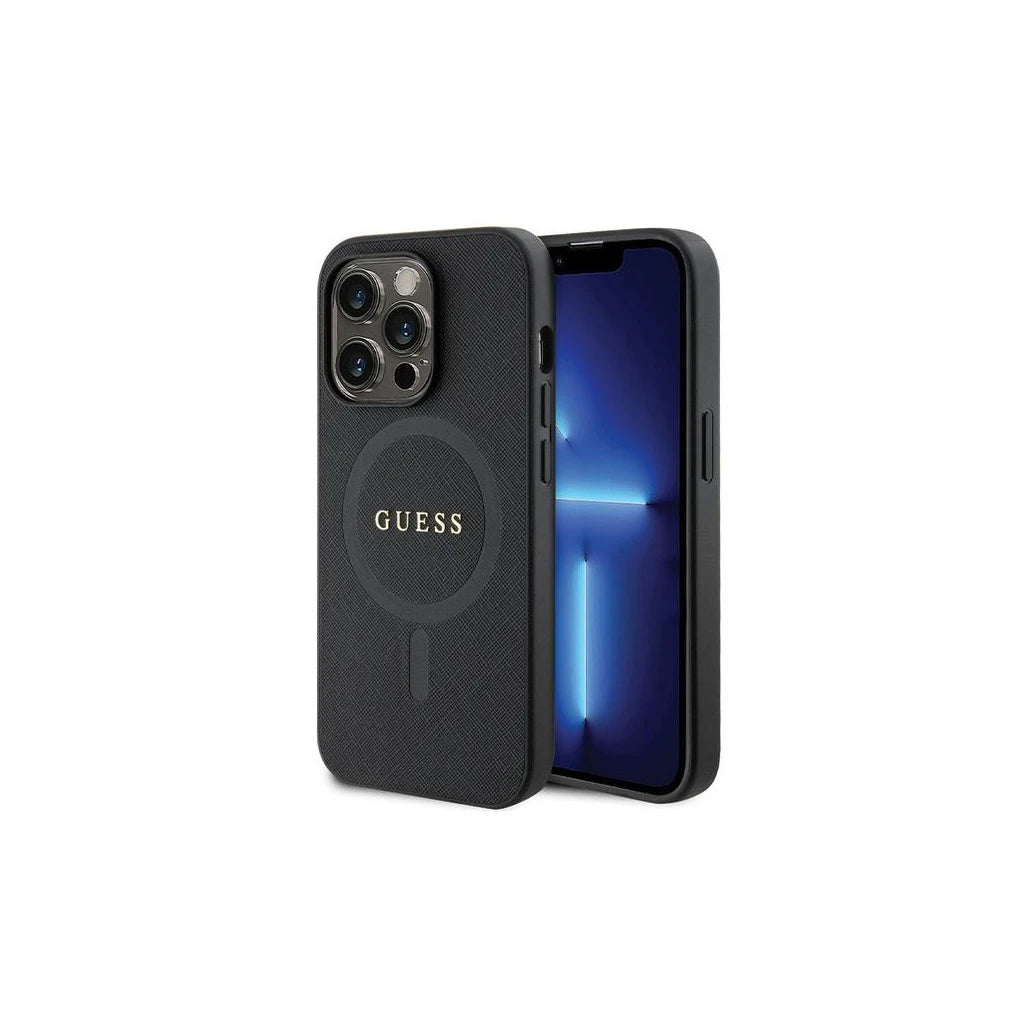 Guess GUHMP14LPSAHMCK iPhone 14 Pro 6.1 készülékhez Saffiano MagSafe hardcase tok fekete - iPhone 14 Pro tok a Domshop kínálatából