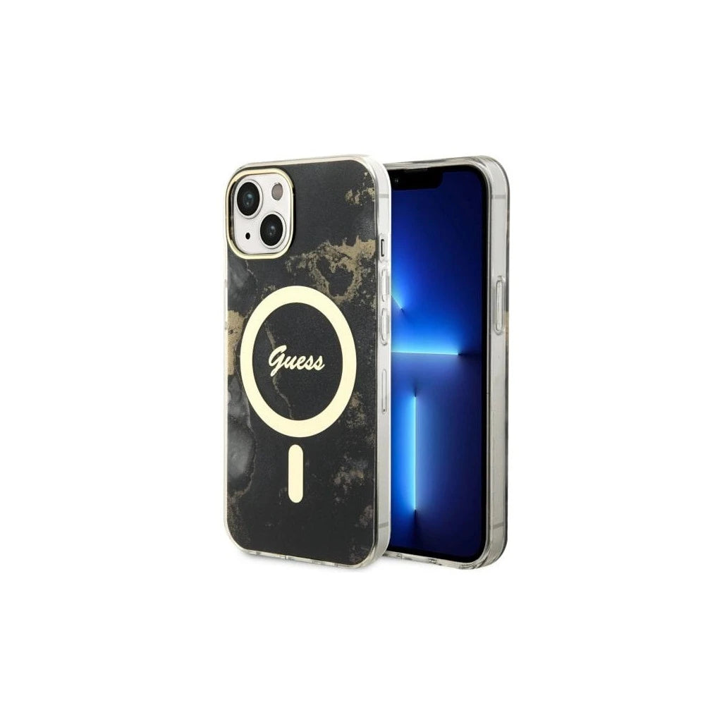 Guess GUHMP14MHTMRSK iPhone 14 Plus/15 Plus készülékhez 6.7″ kemény tok Golden Marble MagSafe fekete - iPhone 14 Plus/15Plus tok a Domshop kínálatából