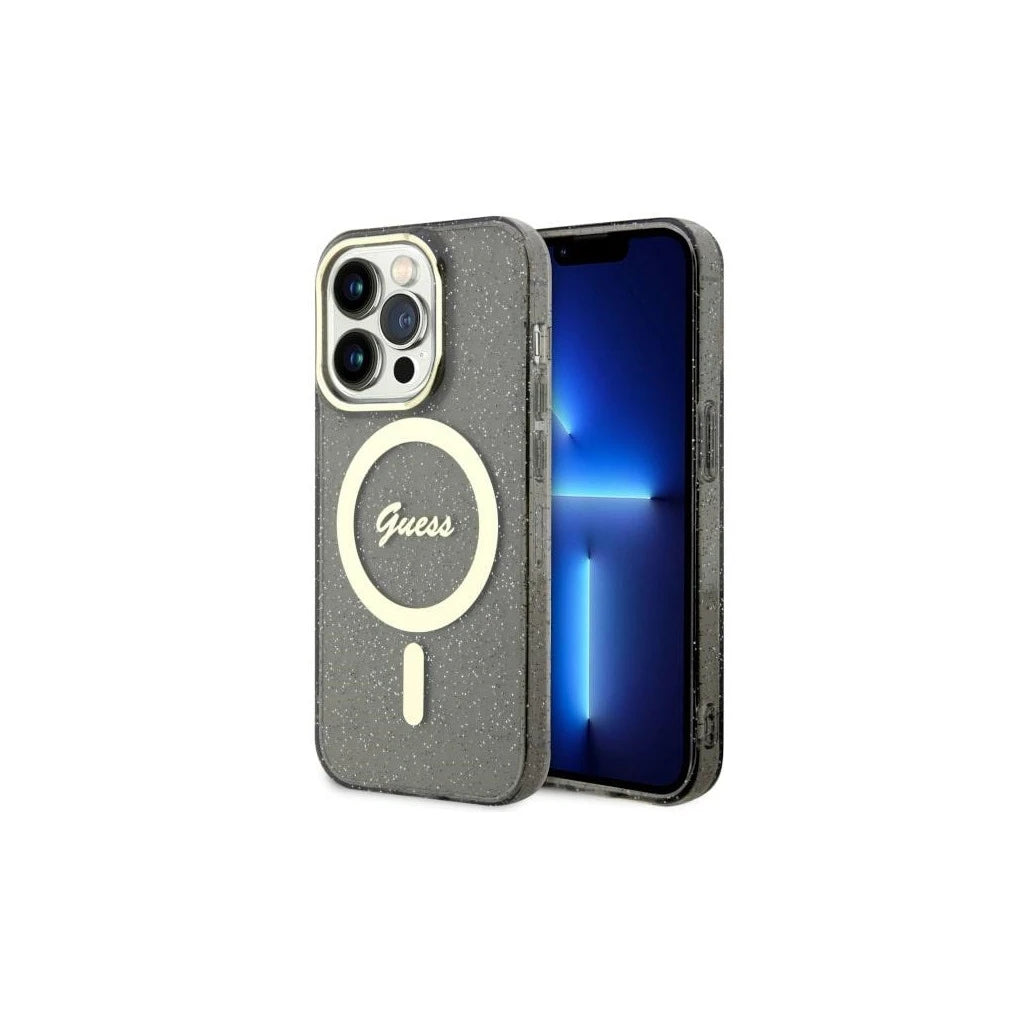 Guess GUHMP14XHCMCGK iPhone 14 Pro Max készülékhez kemény tok Glitter Gold MagSafe fekete - iPhone 14 Pro Max tok a Domshop kínálatából