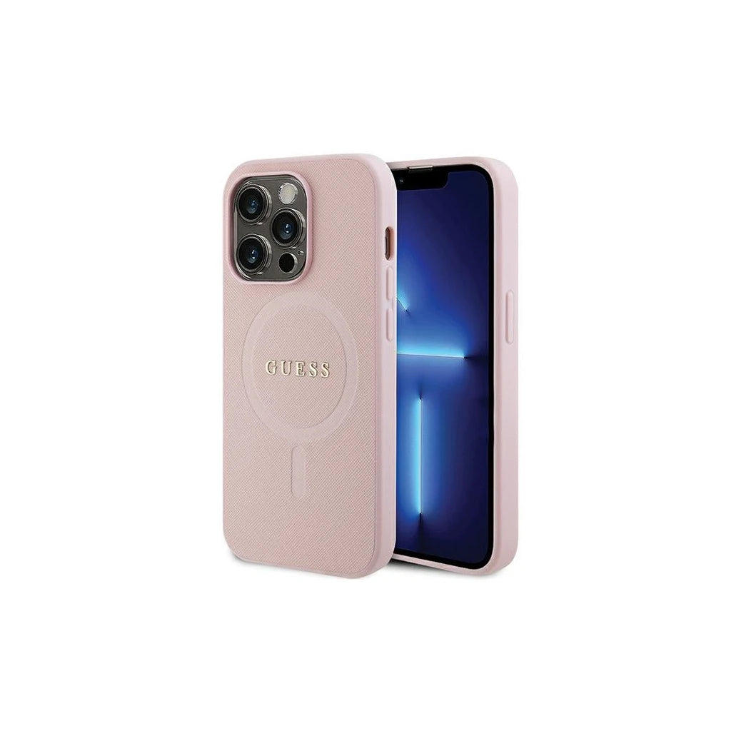 Guess GUHMP14XPSAHMCP iPhone 14 Pro Max 6,7 készülékhez kemény tok Saffiano MagSafe rózsaszín - iPhone 14 Pro Max tok a Domshop kínálatából