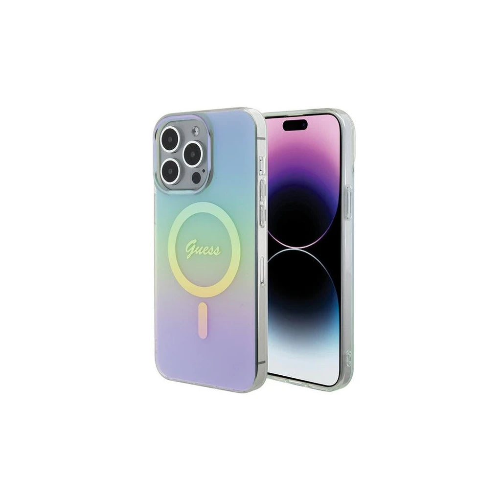 Guess GUHMP15LHITSQ iPhone 15 Pro 6.1 készülékhez IML Iridescent kemény tok türkiz - iPhone 15 Pro tok a Domshop kínálatából