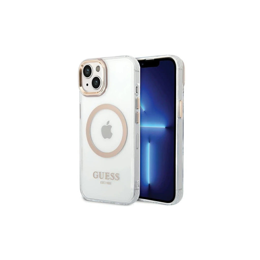 Guess GUHMP15MHTRMD iPhone 15 Plus / 14 Plus készülékhez 6,7 hüvelykes merev tok Metal Outline Magsafe arany - iPhone 14 Plus/15Plus tok a Domshop kínálatából