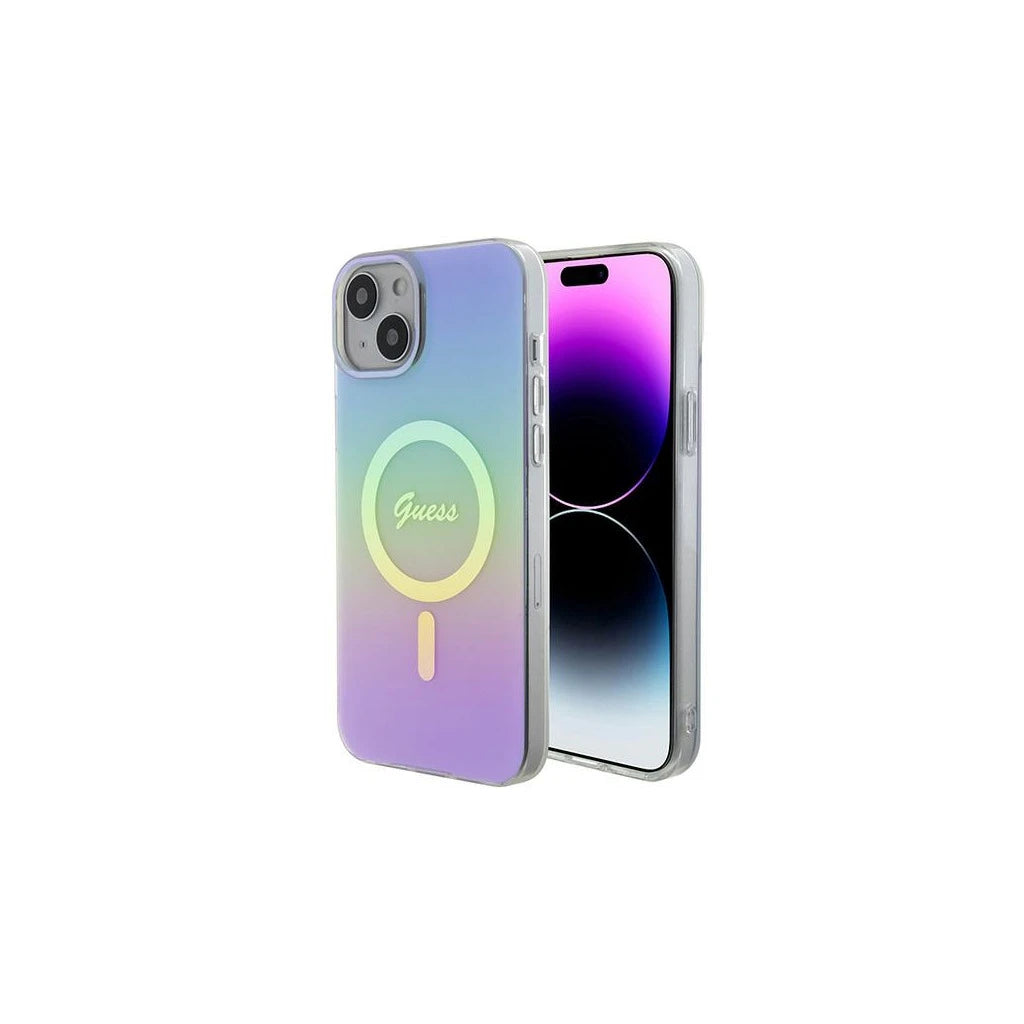 Guess GUHMP15SHITSU iPhone 15 / 14 / 13 6.1" készülékhez kemény tok IML Iridescent MagSafe lila - iPhone 13/14/15 tok a Domshop kínálatából