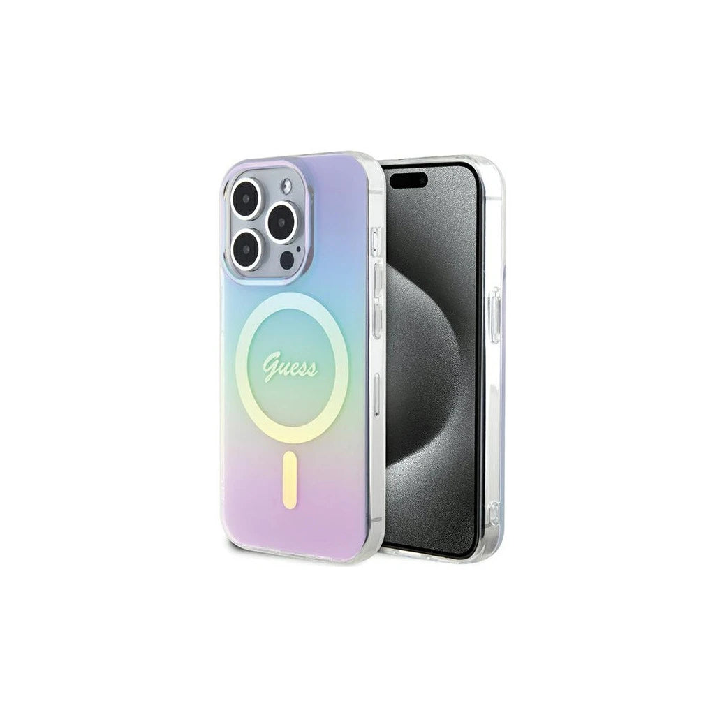 Guess GUHMP15XHITSU iPhone 15 Pro Max 6.7" készülékhez IML Iridescent MagSafe lila kemény tok - iPhone 15 Pro Max tok a Domshop kínálatából