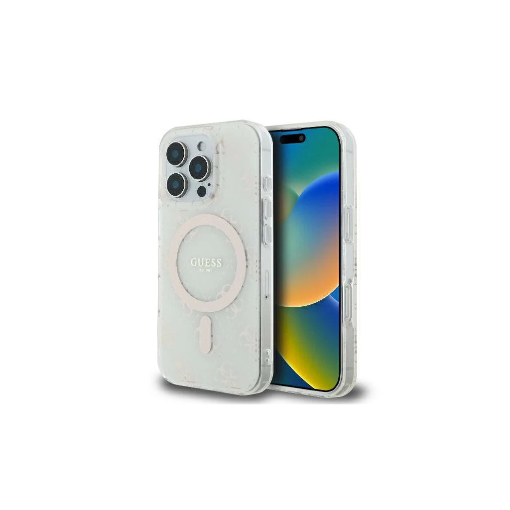 Guess GUHMP16LH4DTEH iPhone 16 Pro készülékhez 6.3" kemény tok IML 4G Background MagSafe fehér - iPhone 16 Pro tok a Domshop kínálatából