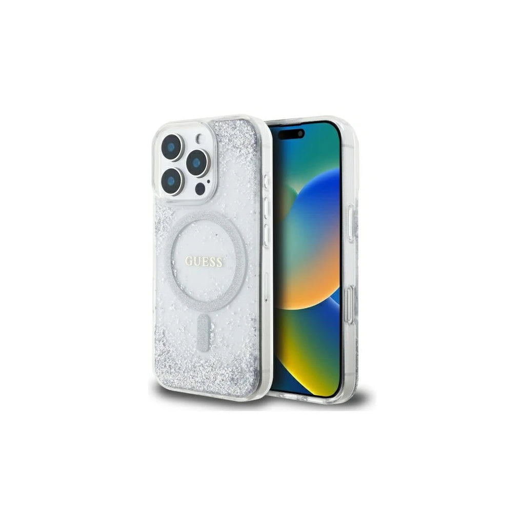 Guess GUHMP16LRGRGES iPhone 16 Pro 6.3" készülékhez kemény tok Resin Gradient Glitter MagSafe ezüst - iPhone 16 Pro tok a Domshop kínálatából