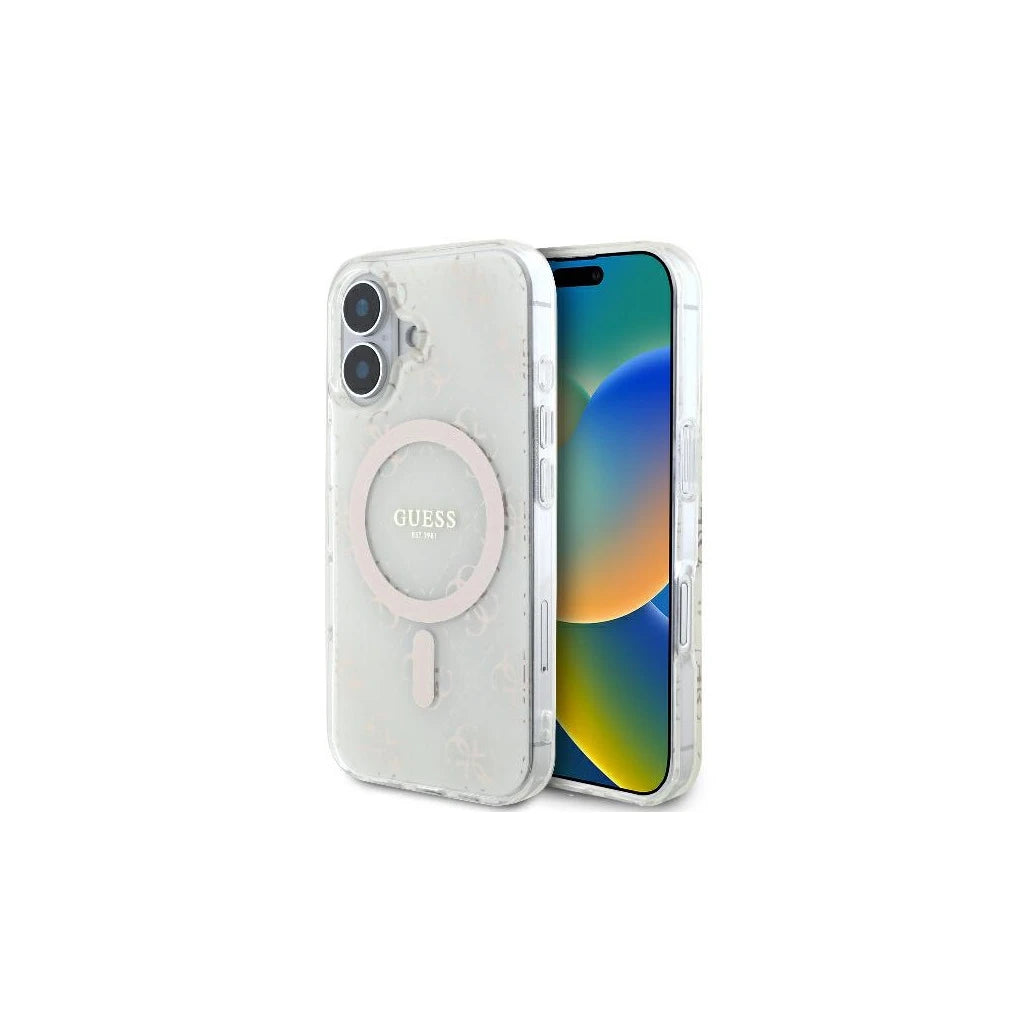 Guess GUHMP16MH4DTEH iPhone 16 Plus 6.7″ készülékhez kemény tok IML 4G Background MagSafe fehér - iPhone 16 Plus tok a Domshop kínálatából