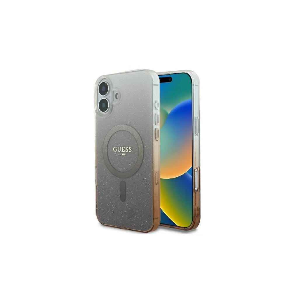 Guess GUHMP16SHGRCELW iPhone 16 6.1" készülékhez kemény tok IML Glitter Gradient MagSafe barna - iPhone 16 tok a Domshop kínálatából
