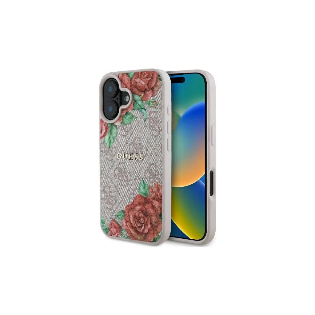 Guess GUHMP16SP4ROPEMCP iPhone 16 készülékhez 6.1" kemény tok 4G Flowers Print MagSafe rózsaszín - iPhone 16 tok a Domshop kínálatából