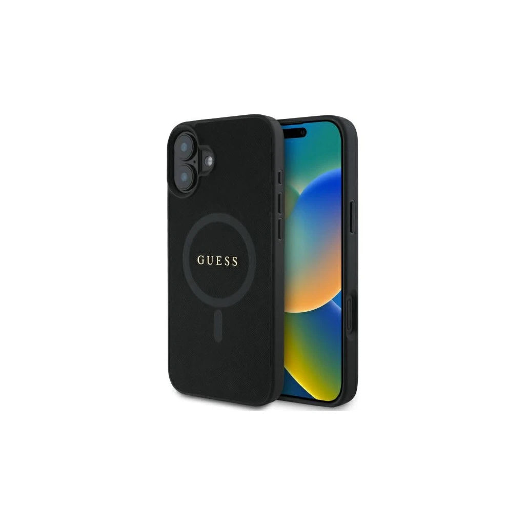 Guess GUHMP16SPSAHMCK iPhone 16 6.1" készülékhez kemény tok Saffiano Classic Logo MagSafe fekete - iPhone 16 tok a Domshop kínálatából