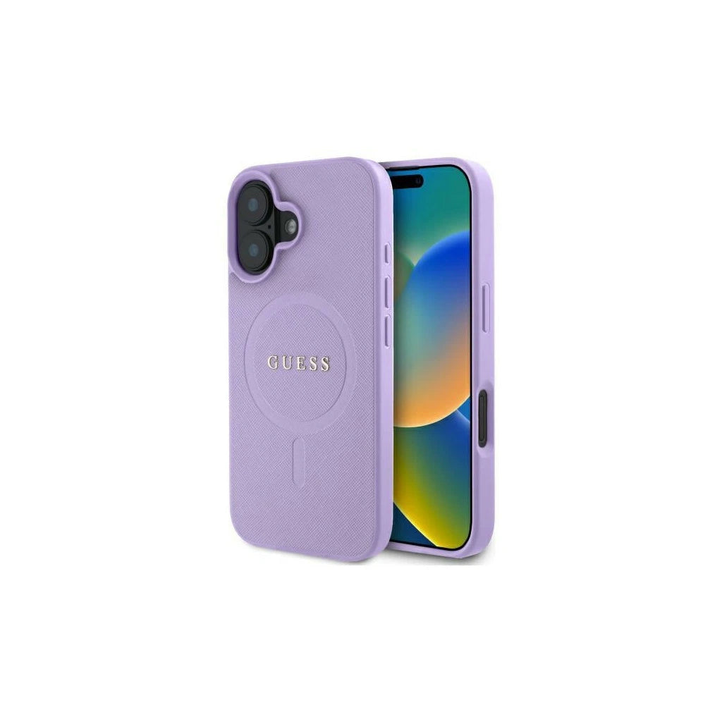 Guess GUHMP16SPSAHMCU iPhone 16 6.1 készülékhez Saffiano MagSafe keménytok lila - iPhone 16 tok a Domshop kínálatából