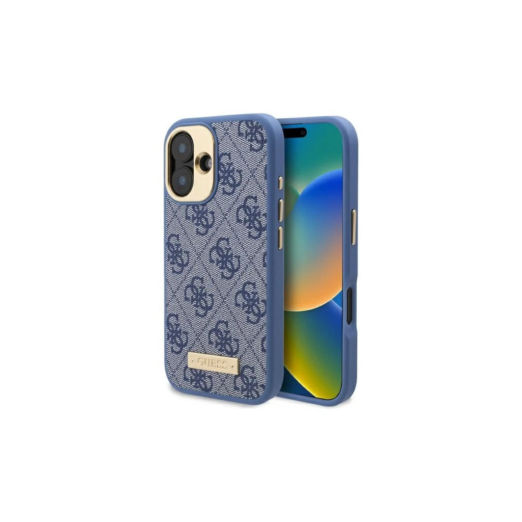 Guess GUHMP16SU4GPRB iPhone 16 6.1" készülékhez kemény tok 4G Logo Plate MagSafe kék - iPhone 16 tok a Domshop kínálatából