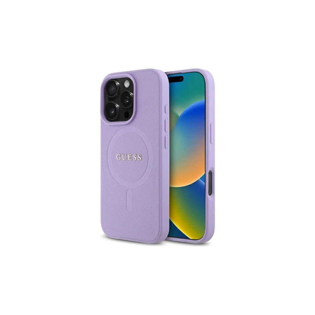 Guess GUHMP16XPSAHMCU iPhone 16 Pro Max készülékhez 6.9" merev tok Saffiano MagSafe lila - iPhone 16 Pro Max tok a Domshop kínálatából