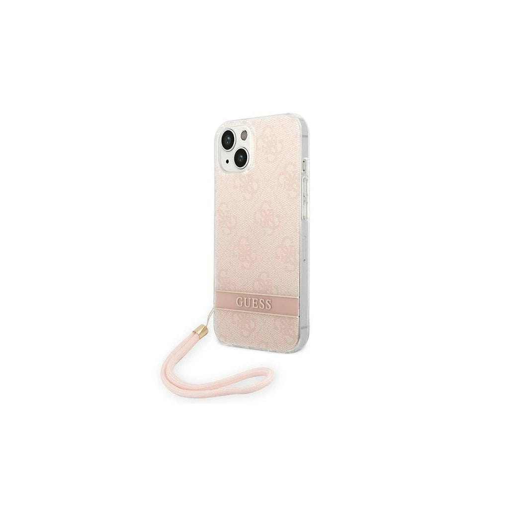 Guess GUOHCP14MH4STP iPhone 14 Plus / 15 Plus 6.7" készülékhez merev tok 4G Print Strap rózsaszín - iPhone 14 Plus/15Plus tok a Domshop kínálatából