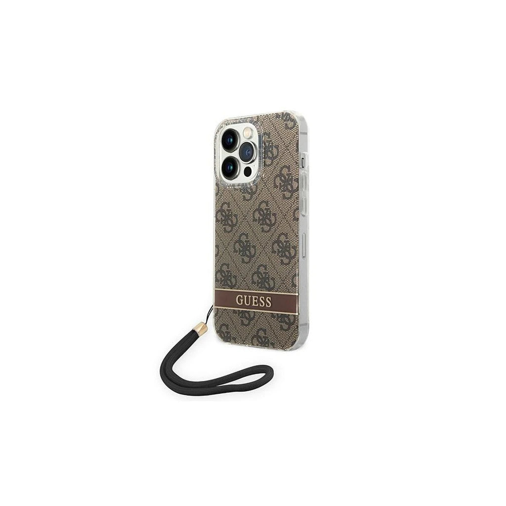 Guess GUOHCP14XH4STW iPhone 14 Pro Max 6,7" készülékhez kemény tok 4G Print Strap barna - iPhone 14 Pro Max tok a Domshop kínálatából