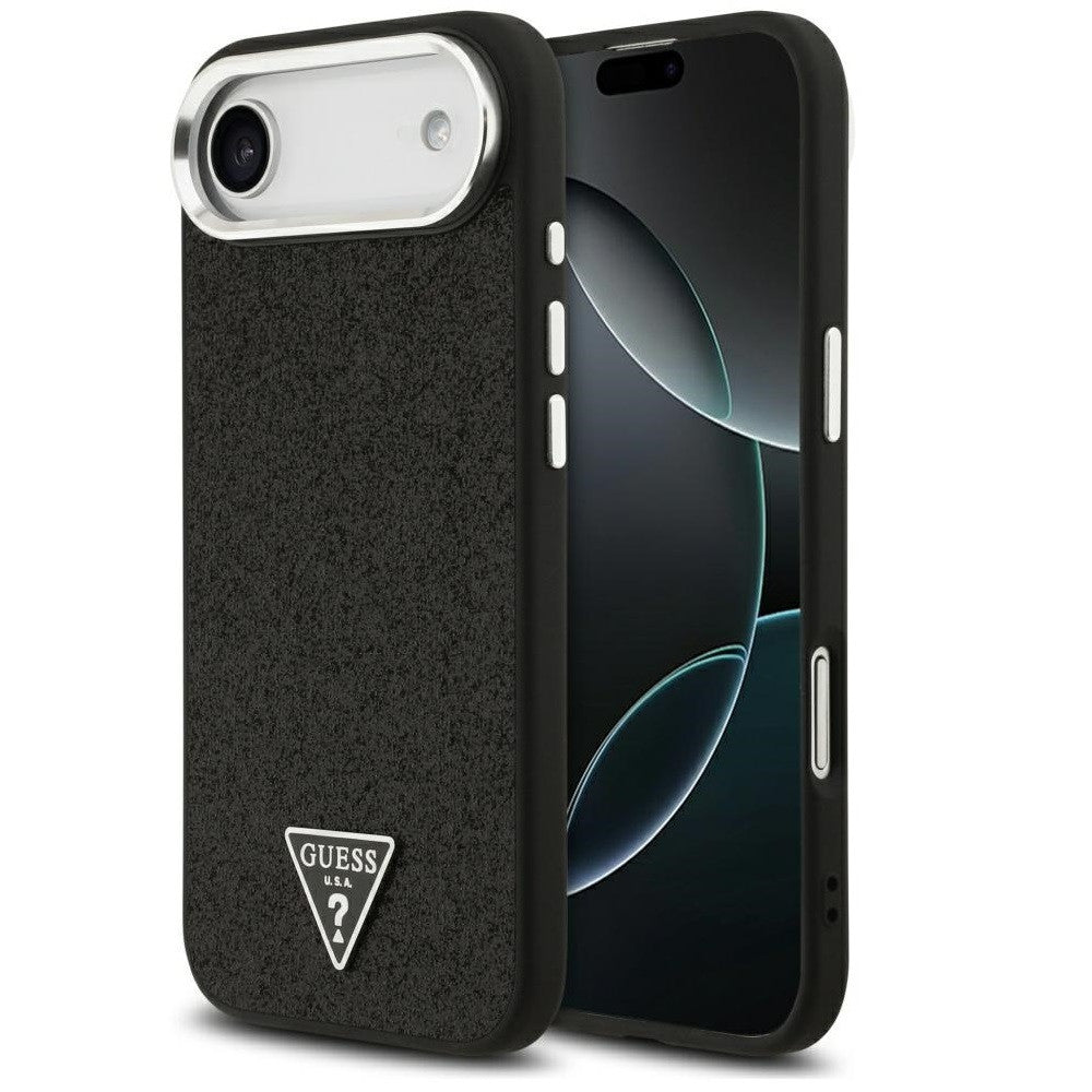 Guess Glitter Triangle Logo Apple iPhone Air (2025) MagSafe hátlap tok, fekete-ezüst - iPhone 17 Air tok a Domshop kínálatából