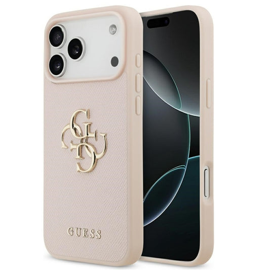 Guess Grained Big 4G & Classic Logo Apple iPhone 17 Pro Max hátlap tok, rózsaszín - iPhone 17 Pro Max tok a Domshop kínálatából