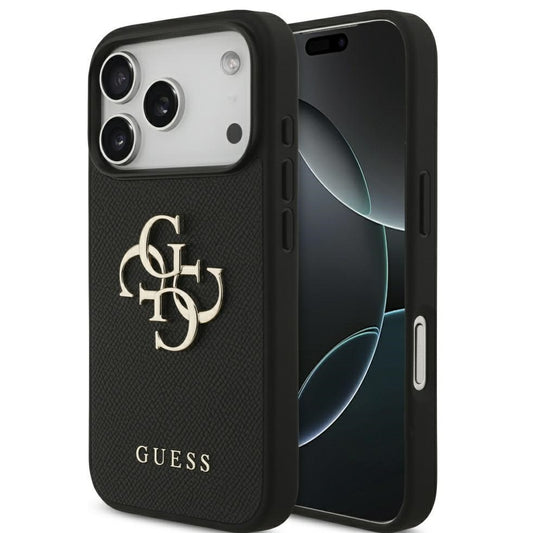 Guess Grained Big 4G & Classic Logo Apple iPhone 17 Pro hátlap tok, fekete - iPhone 17 Pro tok a Domshop kínálatából