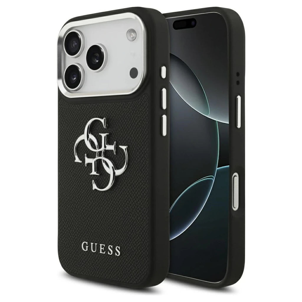 Guess Grained Big 4G Classic Logo tok iPhone 17 Pro készülékhez fekete - iPhone 17 Pro tok a Domshop kínálatából
