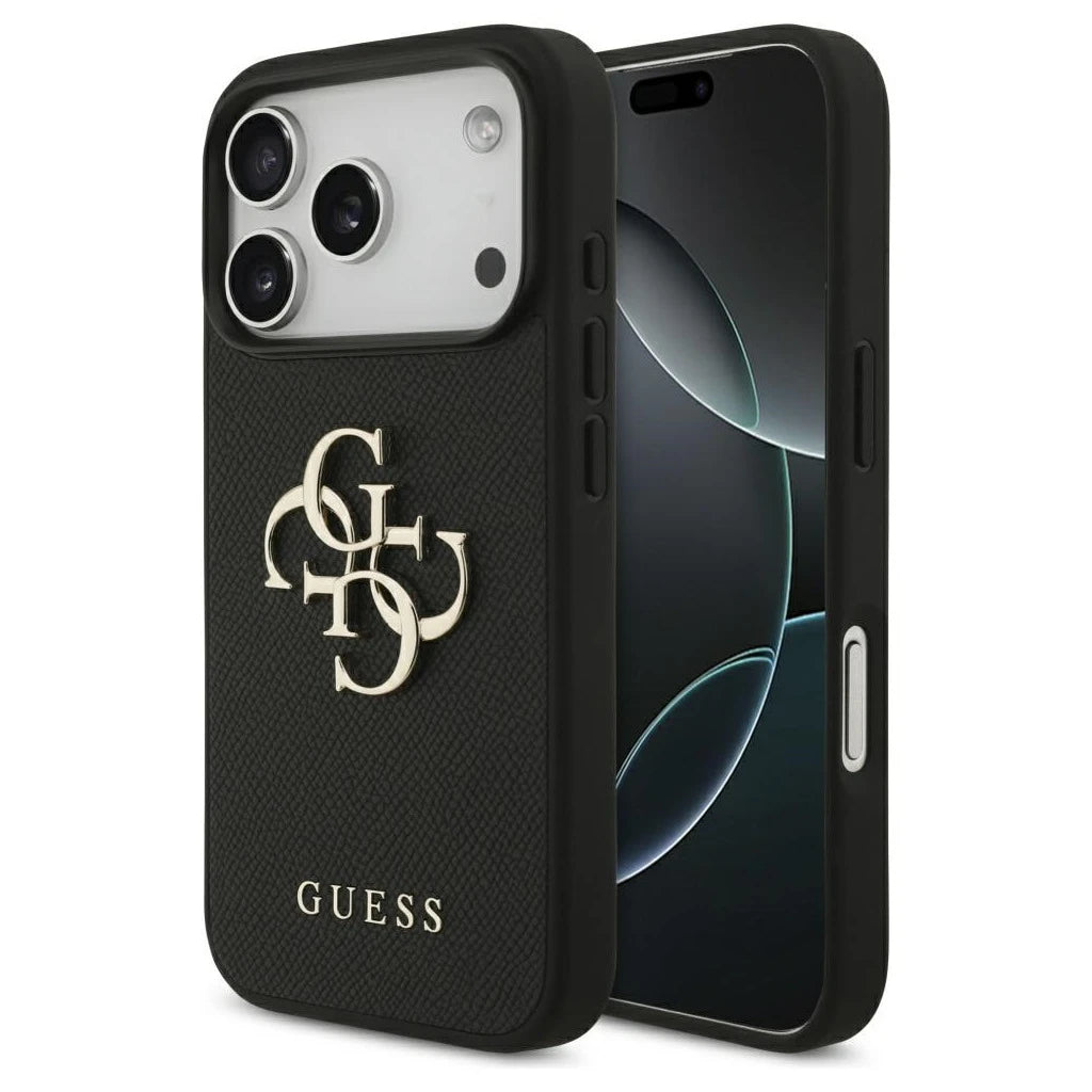 Guess Grained Big 4G & Classic Logo tok iPhone 17 Pro készülékhez fekete - iPhone 17 Pro tok a Domshop kínálatából