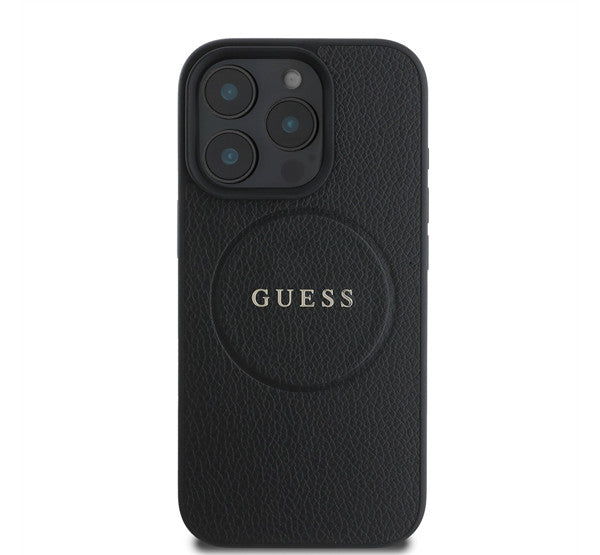 Guess Grained Gold Ring MagSafe Apple iPhone 16 Pro hátlap tok, fekete/barna GUHMP16LPGHSMMK - iPhone 16 Pro tok a Domshop kínálatából